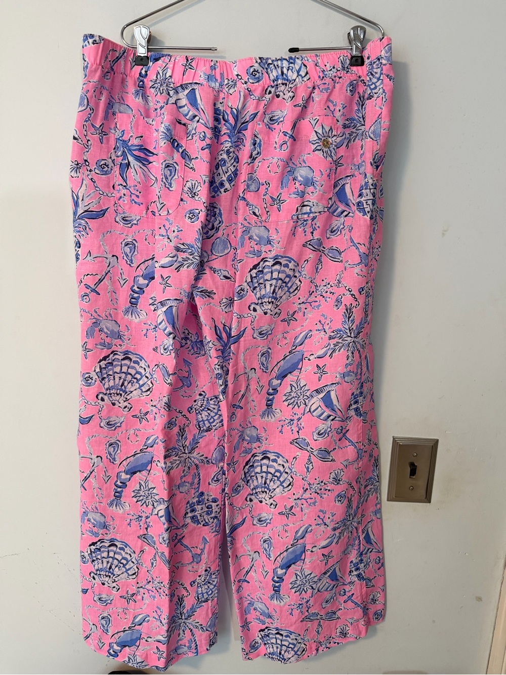 Lilly Pulitzer Brawley Lagoon Linen Pink Coastal Print Pull On Crop XL NWOT - Picture 2 of 8